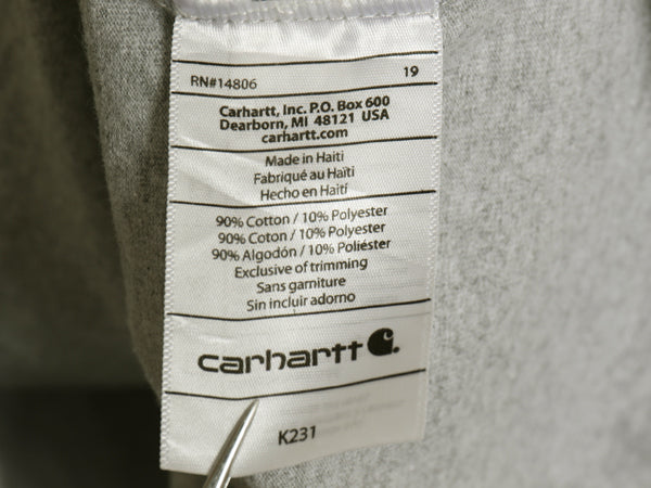 カーハート 袖 プリント 長袖 Tシャツ メンズ XL ロンT ヘビーウェイト コットン クルーネック ロングスリーブ カットソー 大きいサイズ 灰