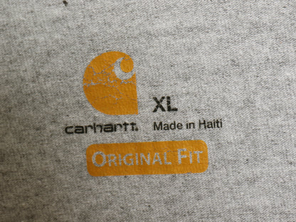 カーハート 袖 プリント 長袖 Tシャツ メンズ XL ロンT ヘビーウェイト コットン クルーネック ロングスリーブ カットソー 大きいサイズ 灰