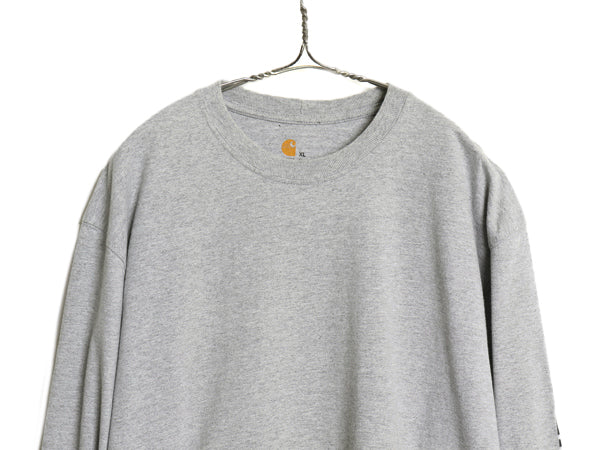 カーハート 袖 プリント 長袖 Tシャツ メンズ XL ロンT ヘビーウェイト コットン クルーネック ロングスリーブ カットソー 大きいサイズ 灰