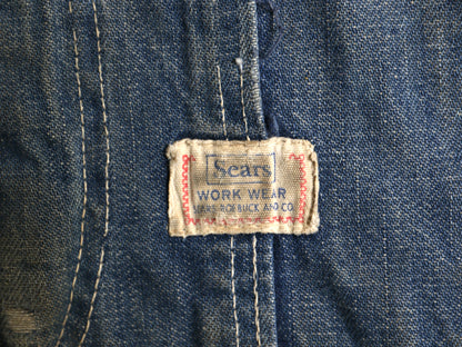 60s USA製 ★ シアーズ デニム カバーオール ジャケット メンズ L 古着 ヴィンテージ ワーク 襟 コーデュロイ ブランケット ライナー付き