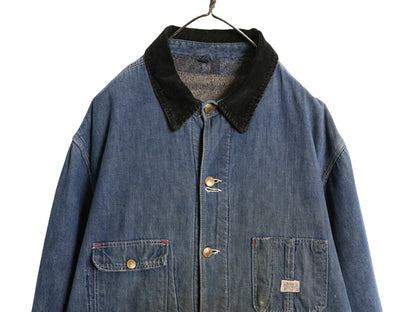 60s USA製 ★ シアーズ デニム カバーオール ジャケット メンズ L 古着 ヴィンテージ ワーク 襟 コーデュロイ ブランケット ライナー付き