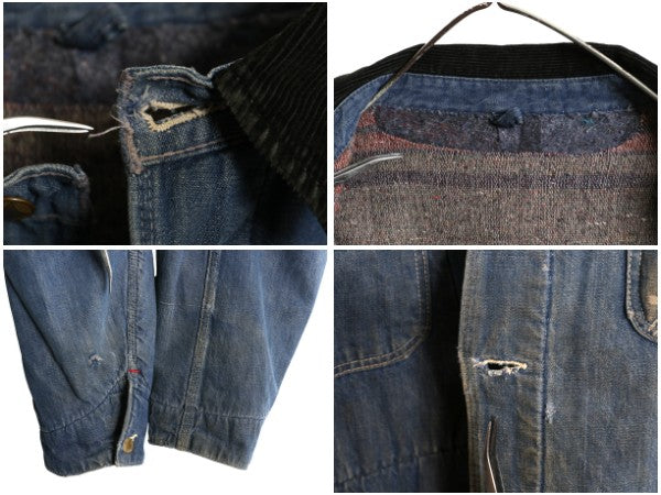 60s USA製 ★ シアーズ デニム カバーオール ジャケット メンズ L 古着 ヴィンテージ ワーク 襟 コーデュロイ ブランケット ライナー付き