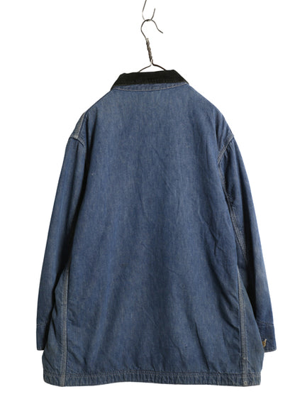 60s USA製 ★ シアーズ デニム カバーオール ジャケット メンズ L 古着 ヴィンテージ ワーク 襟 コーデュロイ ブランケット ライナー付き
