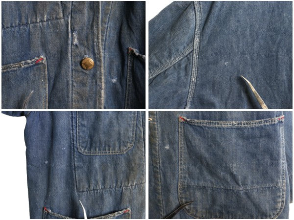60s USA製 ★ シアーズ デニム カバーオール ジャケット メンズ L 古着 ヴィンテージ ワーク 襟 コーデュロイ ブランケット ライナー付き