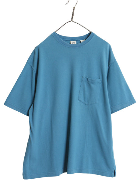 00s オールド ギャップ 鹿の子 ポケット付き 半袖 Tシャツ メンズ L / 無地 ポケT ヘビーウェイト コットン カットソー ボックス ブルー