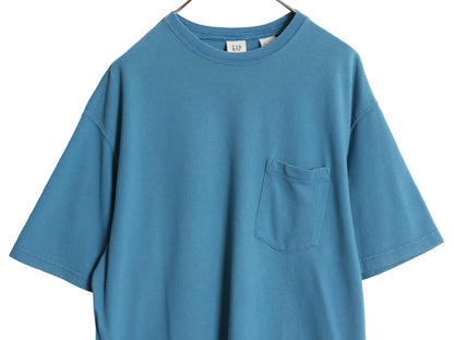 00s オールド ギャップ 鹿の子 ポケット付き 半袖 Tシャツ メンズ L / 無地 ポケT ヘビーウェイト コットン カットソー ボックス ブルー