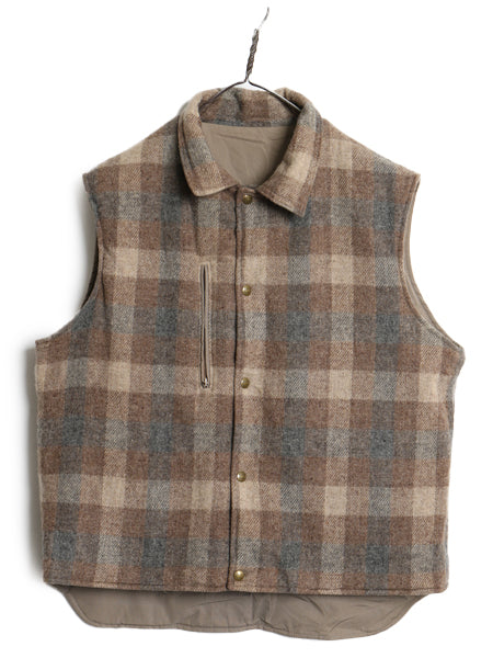70's USA製 ウールリッチ リバーシブル ベスト メンズ XL / ヴィンテージ アウトドア 中綿 ナイロン ウール チェック 重ね着 大きいサイズ