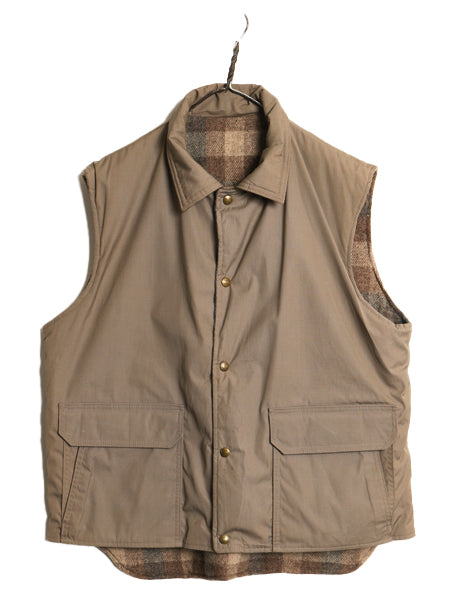 70's USA製 ウールリッチ リバーシブル ベスト メンズ XL / ヴィンテージ アウトドア 中綿 ナイロン ウール チェック 重ね着 大きいサイズ