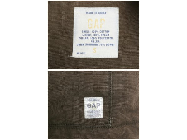 00s オールド ギャップ コットン キャンバス ダウン ベスト メンズ S / 重ね着 前開き ハイネック フルジップ 無地 ポケット付き ブラウン