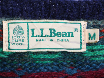 80s エルエルビーン デザイン ニット カーディガン レディース M / ヴィンテージ ウール 前開き 羽織り イラスト アニマル 絵柄 バーズアイ