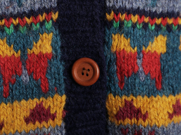 80s エルエルビーン デザイン ニット カーディガン レディース M / ヴィンテージ ウール 前開き 羽織り イラスト アニマル 絵柄 バーズアイ