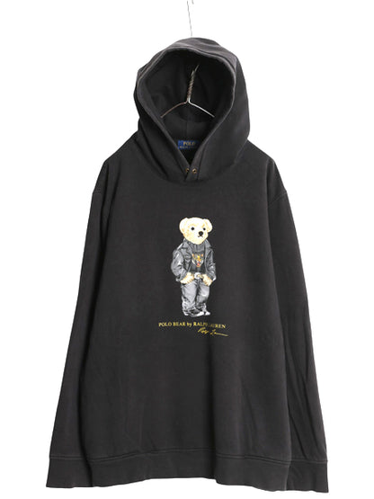ポロベア ポロ ラルフローレン プリント スウェット パーカー メンズ XXL / 古着 フード トレーナー 裏起毛 キャラクター 大きいサイズ 黒