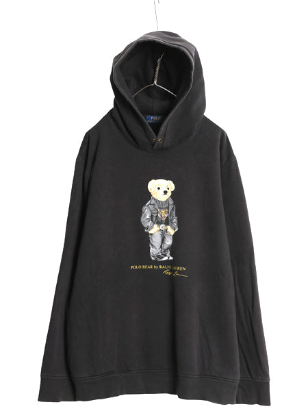ポロベア ポロ ラルフローレン プリント スウェット パーカー メンズ XXL / 古着 フード トレーナー 裏起毛 キャラクター 大きいサイズ 黒