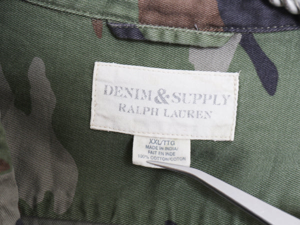デニム&サプライ ラルフローレン 迷彩 長袖 シャツ メンズ XXL / ポロ ワーク サファリ コットン マチ付き ワンポイント 総柄 大きいサイズ