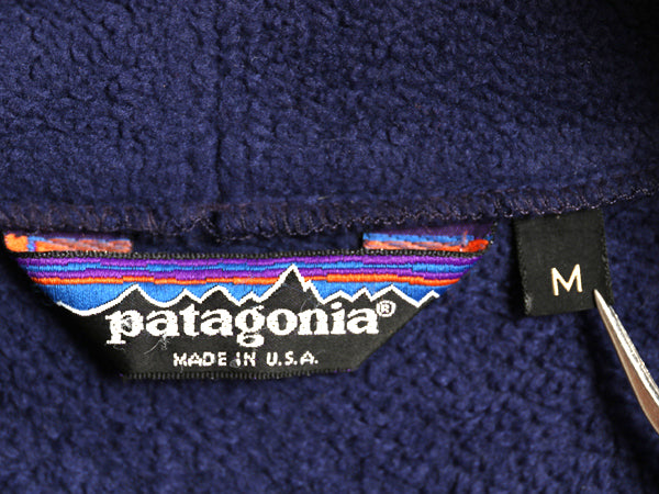 80s USA製 パタゴニア フルジップ フリース ジャケット メンズ レディース M 古着 ヴィンテージ ハイネック ブルゾン アウトドア 旧タグ 紺