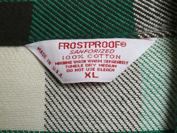 70s USA製 ★ FROSTPROOF ブロック チェック ヘビー フランネル シャツ メンズ XL ヴィンテージ 長袖シャツ ネルシャツ コットン 緑 黒 白