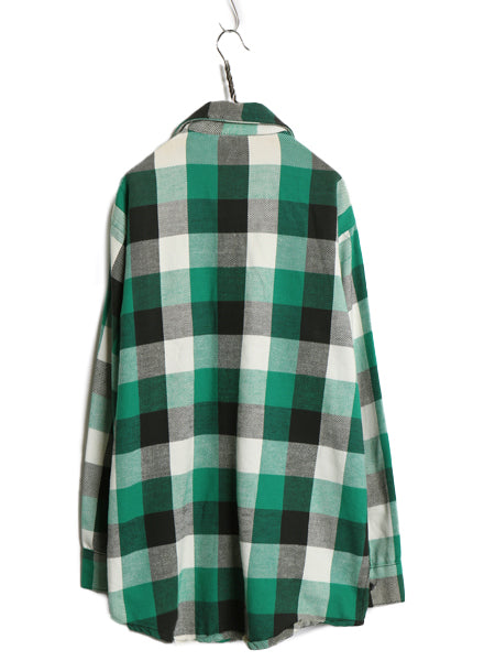 70s USA製 ★ FROSTPROOF ブロック チェック ヘビー フランネル シャツ メンズ XL ヴィンテージ 長袖シャツ ネルシャツ コットン 緑 黒 白