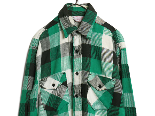 70s USA製 ★ FROSTPROOF ブロック チェック ヘビー フランネル シャツ メンズ XL ヴィンテージ 長袖シャツ ネルシャツ コットン 緑 黒 白