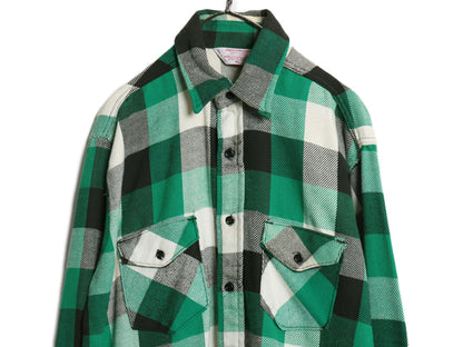 70s USA製 ★ FROSTPROOF ブロック チェック ヘビー フランネル シャツ メンズ XL ヴィンテージ 長袖シャツ ネルシャツ コットン 緑 黒 白