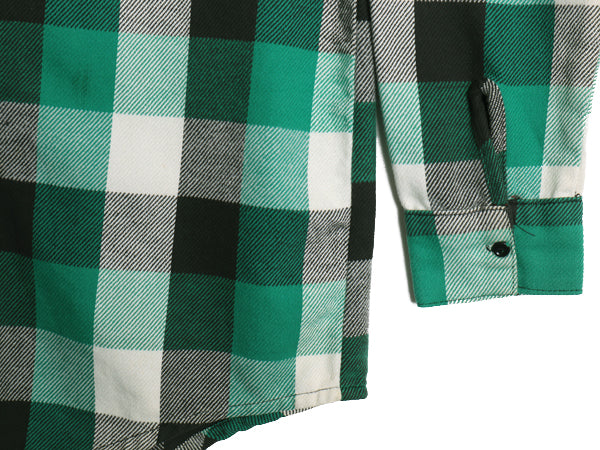 70s USA製 ★ FROSTPROOF ブロック チェック ヘビー フランネル シャツ メンズ XL ヴィンテージ 長袖シャツ ネルシャツ コットン 緑 黒 白