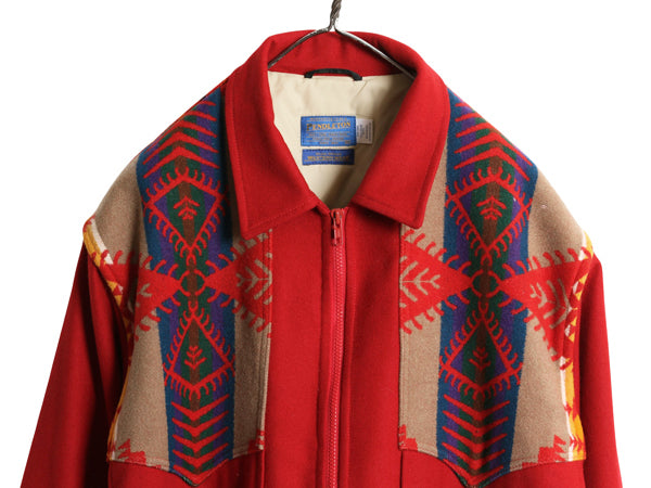 90s USA製 ★ ペンドルトン ネイティブ柄 ウール ジャケット メンズ M オールド HIGH GRADE WESTERN WEAR ブラケット ブルゾン フルジップ