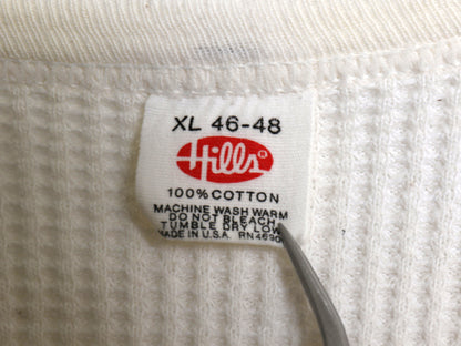 70s USA製 ヒルズ 長袖 サーマル Tシャツ メンズ XL ヴィンテージ 100％ コットン クルーネック アンダーシャツ ワッフル 大きいサイズ 白