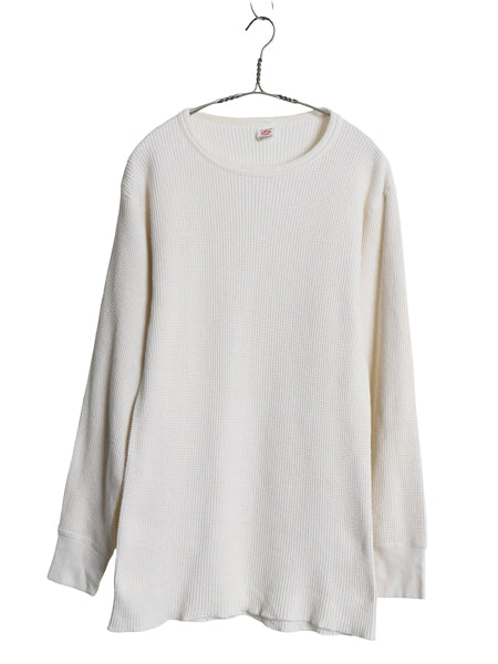 70s USA製 ヒルズ 長袖 サーマル Tシャツ メンズ XL ヴィンテージ 100％ コットン クルーネック アンダーシャツ ワッフル 大きいサイズ 白