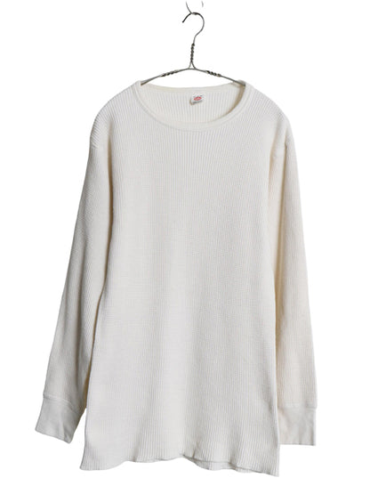 70s USA製 ヒルズ 長袖 サーマル Tシャツ メンズ XL ヴィンテージ 100％ コットン クルーネック アンダーシャツ ワッフル 大きいサイズ 白