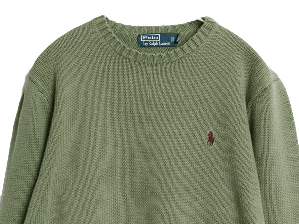00s ポロ ラルフローレン コットン ニット セーター メンズ S / 古着 オールド 長袖ニット ワンポイント クルーネック シンプル ゆったり 