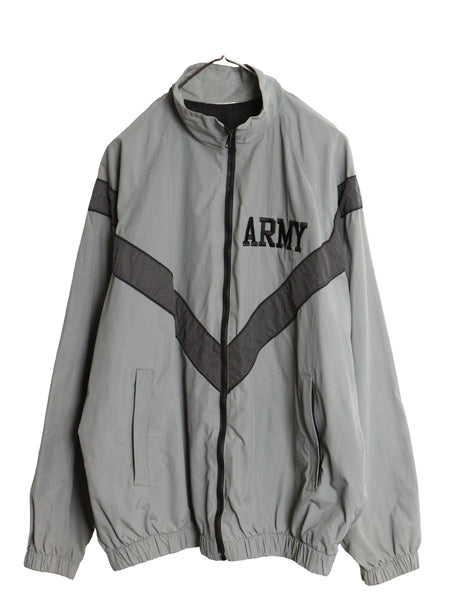 米軍実物 US ARMY ナイロン トレーニング ジャケット メンズ L 程 古着 軍物 IPFU ミリタリー ジャンパー ブルゾン フルジップ ツートン 灰