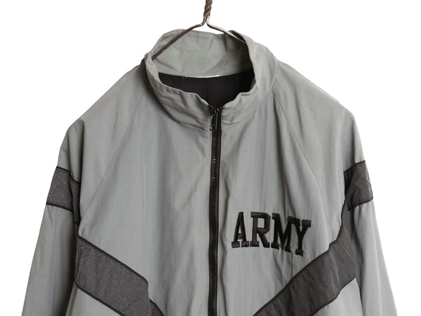 米軍実物 US ARMY ナイロン トレーニング ジャケット メンズ L 程 古着 軍物 IPFU ミリタリー ジャンパー ブルゾン フルジップ ツートン 灰