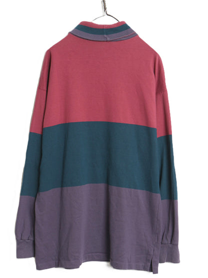90s USA製 ランズエンド タートルネック ボーダー 長袖 Tシャツ メンズ L / オールド ロンT ストレッチ コットン カットソー マルチカラー
