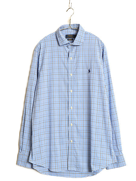 ポロ ラルフローレン チェック 長袖 シャツ メンズ L ワイシャツ ストレッチ コットン シンプル マルチカラー カジュアル ゆったり ブルー