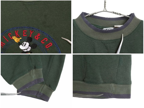 90s ミッキー 刺繍 スウェット メンズ レディース L 程/ 古着 オールド ディズニー キャラクター モックネック トレーナー 裏起毛 イラスト