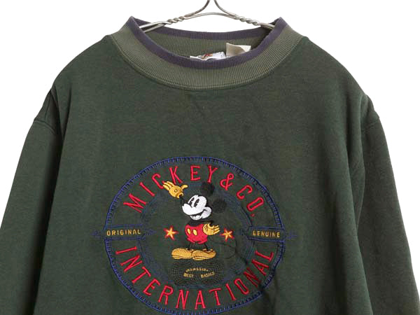 90s ミッキー 刺繍 スウェット メンズ レディース L 程/ 古着 オールド ディズニー キャラクター モックネック トレーナー 裏起毛 イラスト