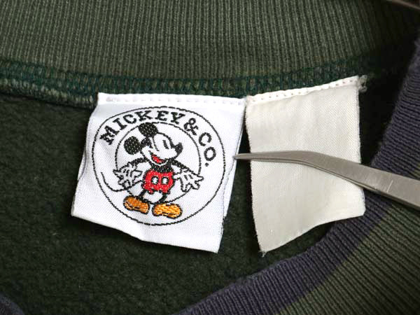 90s ミッキー 刺繍 スウェット メンズ レディース L 程/ 古着 オールド ディズニー キャラクター モックネック トレーナー 裏起毛 イラスト