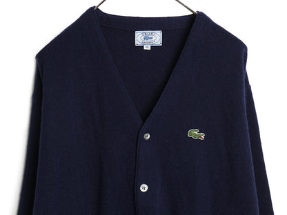 70s 80s ラコステ アクリル ニット カーディガン メンズ レディース XL 古着 ヴィンテージ 羽織り 前開き セーター 大きいサイズ ネイビー