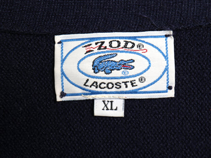 70s 80s ラコステ アクリル ニット カーディガン メンズ レディース XL 古着 ヴィンテージ 羽織り 前開き セーター 大きいサイズ ネイビー