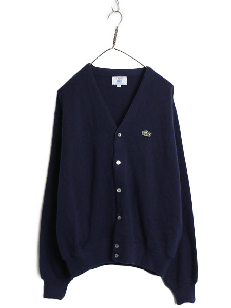 70s 80s ラコステ アクリル ニット カーディガン メンズ レディース XL 古着 ヴィンテージ 羽織り 前開き セーター 大きいサイズ ネイビー