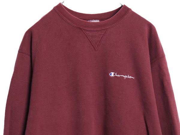 90s チャンピオン ワンポイント スウェット メンズ レディース L オールド 裏起毛 トレーナー スクリプト ロゴ 前V 目付き ヘビーウェイト