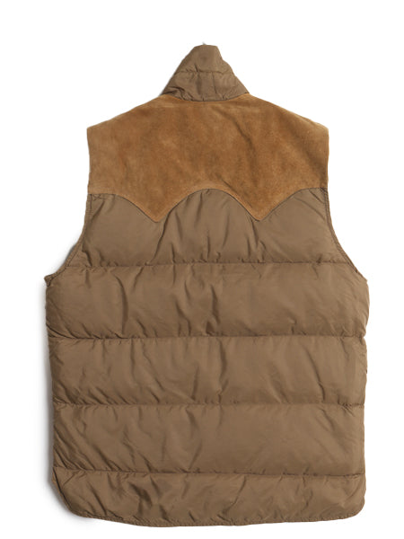 70s USA製 ウールリッチ ダウン ベスト メンズ M 程 古着 ヴィンテージ アウトドア 重ね着 前開き ナイロン 本革 スウェード レザー ヨーク