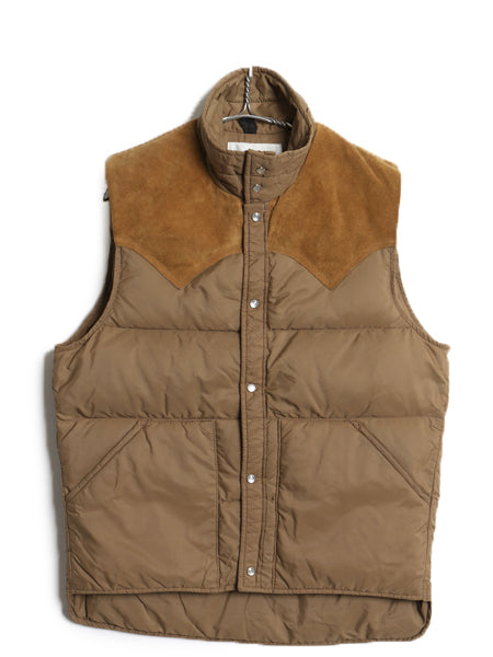 70s USA製 ウールリッチ ダウン ベスト メンズ M 程 古着 ヴィンテージ アウトドア 重ね着 前開き ナイロン 本革 スウェード レザー ヨーク