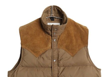 70s USA製 ウールリッチ ダウン ベスト メンズ M 程 古着 ヴィンテージ アウトドア 重ね着 前開き ナイロン 本革 スウェード レザー ヨーク