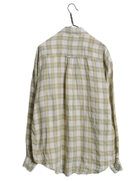 90s オールド ギャップ チェック 長袖 ボタンダウン シャツ メンズ XL 長袖シャツ デカタグ 100% リネン 麻 高級 カジュアル 大きいサイズ