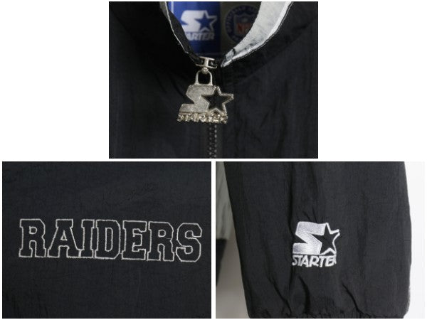 90s レイダース ナイロン トラック ジャケット メンズ L / オールド NFL オフィシャル スターター ウィンドブレーカー フルジップ ブラック