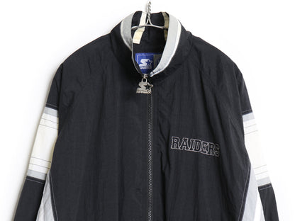 90s レイダース ナイロン トラック ジャケット メンズ L / オールド NFL オフィシャル スターター ウィンドブレーカー フルジップ ブラック