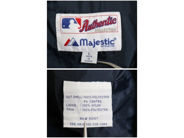 90's ヤンキース ハーフジップ ナイロン ジャケット メンズ L オールド MLB オフィシャル マジェスティック スタジャン プルオーバー 野球