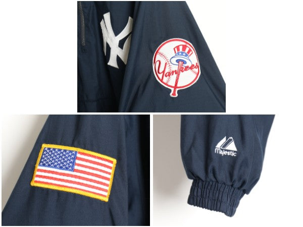 90's ヤンキース ハーフジップ ナイロン ジャケット メンズ L オールド MLB オフィシャル マジェスティック スタジャン プルオーバー 野球