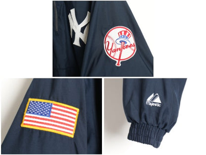 90's ヤンキース ハーフジップ ナイロン ジャケット メンズ L オールド MLB オフィシャル マジェスティック スタジャン プルオーバー 野球