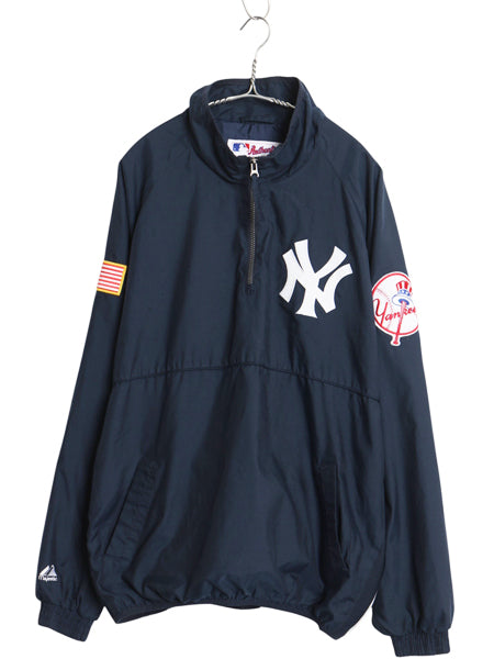 90's ヤンキース ハーフジップ ナイロン ジャケット メンズ L オールド MLB オフィシャル マジェスティック スタジャン プルオーバー 野球
